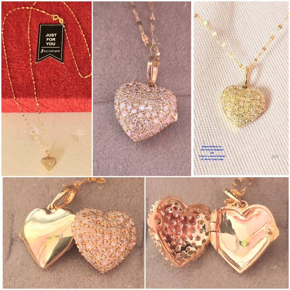 Classy, elegant heart locket necklace with natural diamonds in pure 18k gold